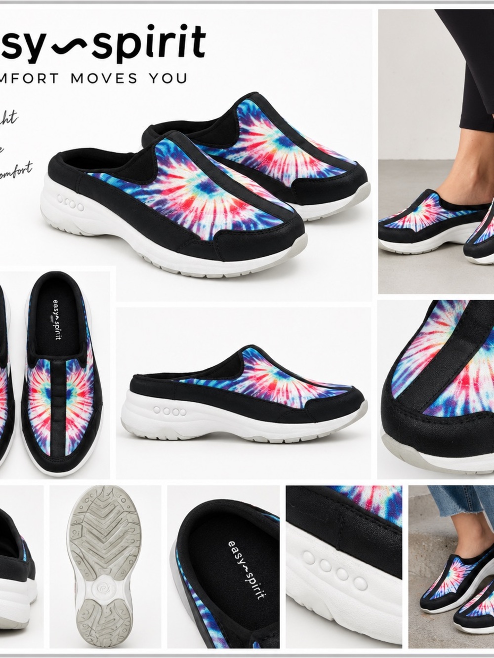 Easy Spirit Black Tie-Dye Slip-On Clogs